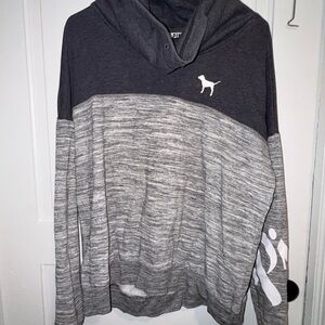 Gray Two-Tone Hooded Long-Sleeve Shirt